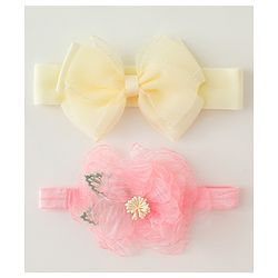Babyhug Headbands With Bow & Floral Applique Pack of 2 - Cream & Pink