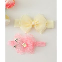 Babyhug Headbands With Bow & Floral Applique Pack of 2 - Cream & Pink