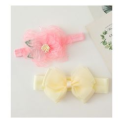 Babyhug Headbands With Bow & Floral Applique Pack of 2 - Cream & Pink