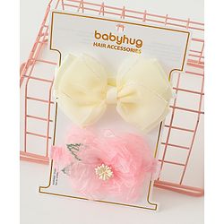 Babyhug Headbands With Bow & Floral Applique Pack of 2 - Cream & Pink