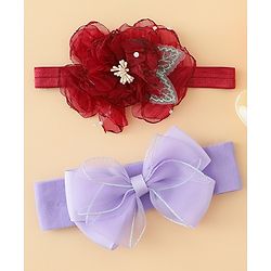 Babyhug Headbands With Bow & Floral Applique Pack of 2 - Cream & Pink