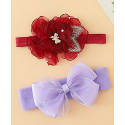 Babyhug Headbands With Bow & Floral Applique Pack of 2 - Cream & Pink