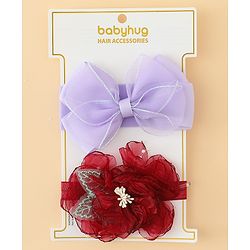 Babyhug Headbands With Bow & Floral Applique Pack of 2 - Cream & Pink