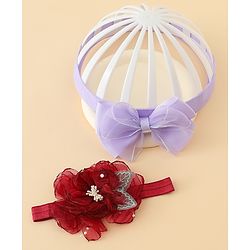 Babyhug Headbands With Bow & Floral Applique Pack of 2 - Cream & Pink