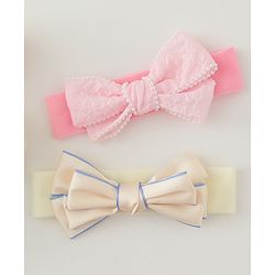 Babyhug Bow Applique Headbands Pack of 2 - Cream & Pink