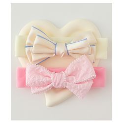 Babyhug Bow Applique Headbands Pack of 2 - Cream & Pink