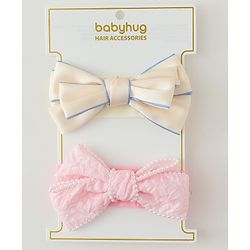 Babyhug Bow Applique Headbands Pack of 2 - Cream & Pink