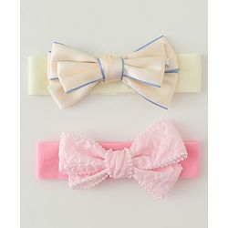 Babyhug Bow Applique Headbands Pack of 2 - Cream & Pink