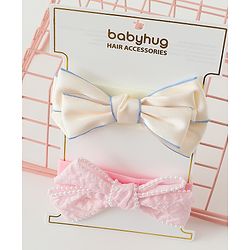 Babyhug Bow Applique Headbands Pack of 2 - Cream & Pink