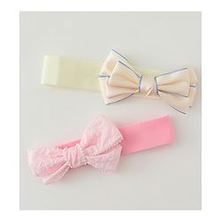 Babyhug Bow Applique Headbands Pack of 2 - Cream & Pink
