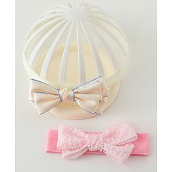 Babyhug Bow Applique Headbands Pack of 2 - Cream & Pink