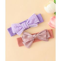 Babyhug Bow Applique Headbands Pack of 2 - Cream & Pink