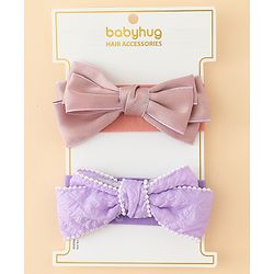 Babyhug Bow Applique Headbands Pack of 2 - Cream & Pink