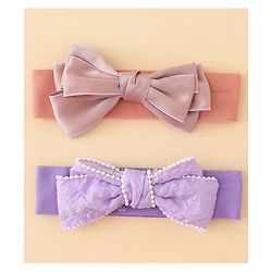 Babyhug Bow Applique Headbands Pack of 2 - Cream & Pink