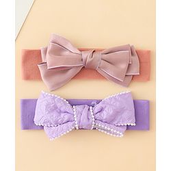 Babyhug Bow Applique Headbands Pack of 2 - Cream & Pink