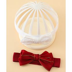 Babyhug Bow Applique Headbands Pack of 2 - Cream & Pink