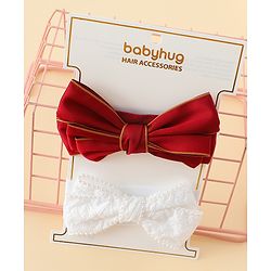 Babyhug Bow Applique Headbands Pack of 2 - Cream & Pink