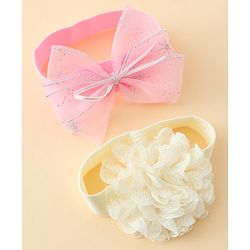 Babyhug Headbands With Floral & Bow Applique Pack of 2 - Cream & Pink