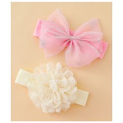 Babyhug Headbands With Floral & Bow Applique Pack of 2 - Cream & Pink