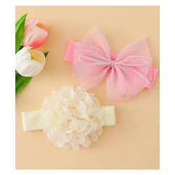 Babyhug Headbands With Floral & Bow Applique Pack of 2 - Cream & Pink