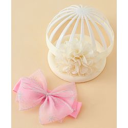 Babyhug Headbands With Floral & Bow Applique Pack of 2 - Cream & Pink