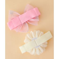 Babyhug Headbands With Floral & Bow Applique Pack of 2 - Cream & Pink