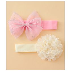 Babyhug Headbands With Floral & Bow Applique Pack of 2 - Cream & Pink