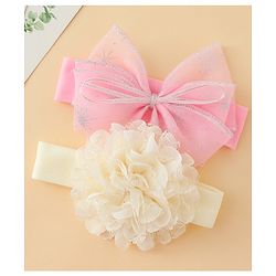 Babyhug Headbands With Floral & Bow Applique Pack of 2 - Cream & Pink