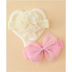 Babyhug Headbands With Floral & Bow Applique Pack of 2 - Cream & Pink
