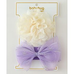 Babyhug Headbands with Bow & Floral Applique Pack of 2 - Cream & Purple