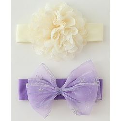 Babyhug Headbands with Bow & Floral Applique Pack of 2 - Cream & Purple