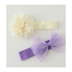 Babyhug Headbands with Bow & Floral Applique Pack of 2 - Cream & Purple
