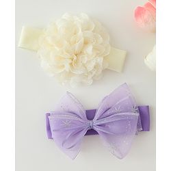 Babyhug Headbands with Bow & Floral Applique Pack of 2 - Cream & Purple