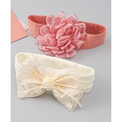 Babyhug Bow Applique Headbands Pack of 2 - Cream & Pink