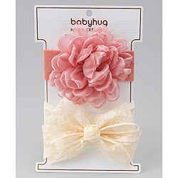 Babyhug Bow Applique Headbands Pack of 2 - Cream & Pink