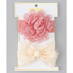 Babyhug Bow Applique Headbands Pack of 2 - Cream & Pink