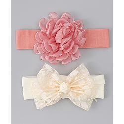 Babyhug Bow Applique Headbands Pack of 2 - Cream & Pink