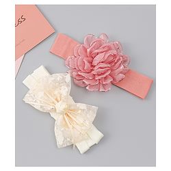 Babyhug Bow Applique Headbands Pack of 2 - Cream & Pink