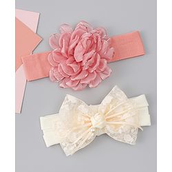 Babyhug Bow Applique Headbands Pack of 2 - Cream & Pink