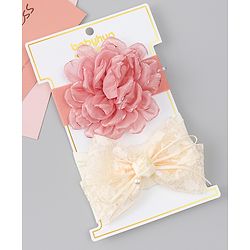 Babyhug Bow Applique Headbands Pack of 2 - Cream & Pink