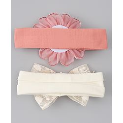 Babyhug Bow Applique Headbands Pack of 2 - Cream & Pink