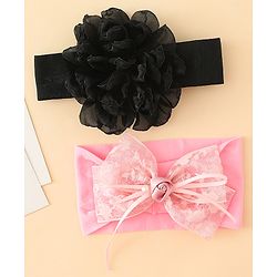 Babyhug Bow Applique Headbands Pack of 2 - Cream & Pink