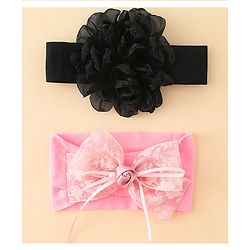 Babyhug Bow Applique Headbands Pack of 2 - Cream & Pink