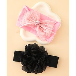 Babyhug Bow Applique Headbands Pack of 2 - Cream & Pink