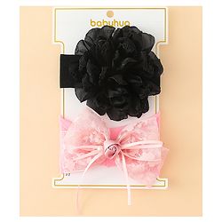 Babyhug Bow Applique Headbands Pack of 2 - Cream & Pink