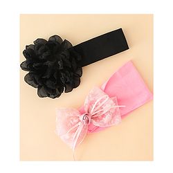 Babyhug Bow Applique Headbands Pack of 2 - Cream & Pink