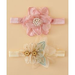 Babyhug Headbands with Floral Applique Pack of 2 - Dark Pink & Cream