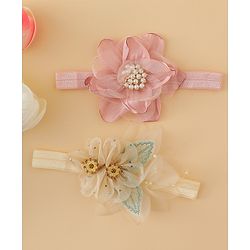 Babyhug Headbands with Floral Applique Pack of 2 - Dark Pink & Cream