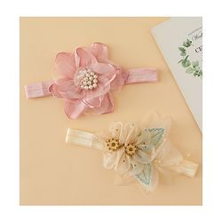 Babyhug Headbands with Floral Applique Pack of 2 - Dark Pink & Cream