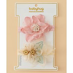 Babyhug Headbands with Floral Applique Pack of 2 - Dark Pink & Cream